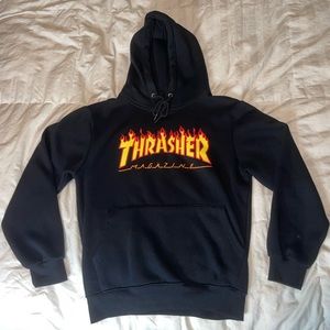 Thrasher Hoodie Sweatshirt, Black, Large.